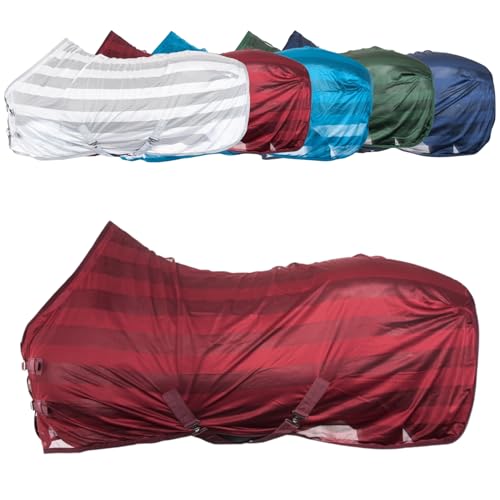 RL24 - Fliegendecke für Pferde Basicline | effektiver Schutz vor Insekten | Ekzemerdecke mit Verstellbarer Kreuzbegurtung | atmungsaktiv & strapazierfähig | Pferdedecke in Weinrot | 135cm