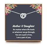 JOSYANDLOVE Mom Gifts, Daughter Necklace from Mum, Sterling Silver 2 Interlocking Circles Necklaces for Women, Mum Birthday Gifts, Mothers Day Jewelry Christmas Gifts