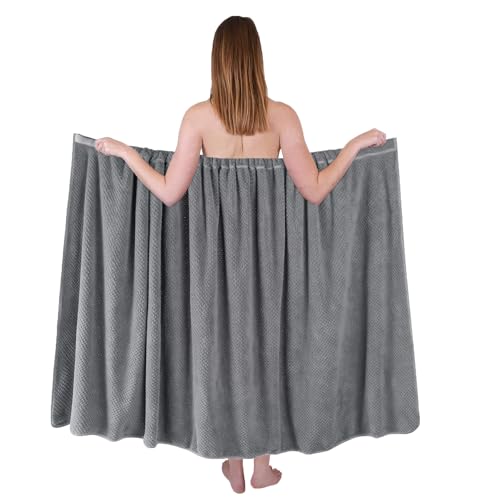 XGOPTS Bademantel Damen Saunakilt Saunatuch mit Klettverschluss Große Saunahandtuch Blau 175 x 85 cm