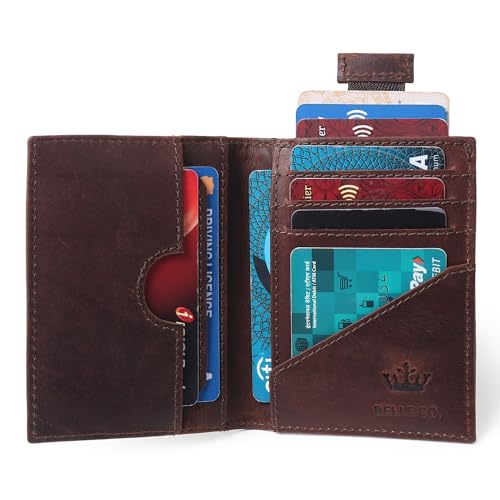 Image of Genuine Leather Bifold RFID Blocking Slim Stylish Credit Debit ATM Card Holder Wallet for Men Women (Brown)