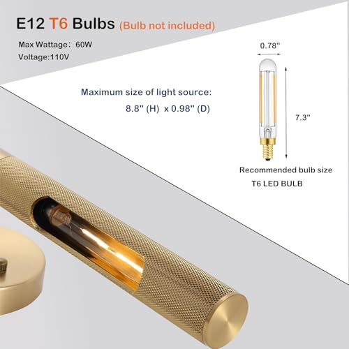 Image of Brushed Brass Picture Light 24 inches Modern Gold Wall Sconce with Knurled Texture Cylinder Metal Shades Rotatable 360Indoor Wall Lighting Fixture Bathroom Vanity Light Bedroom Living Room