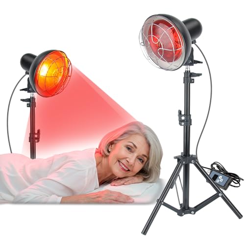 Lámpara luz roja Lámparas Infrarrojas, 150W Lampara Infrarrojos, Lampara Luz Roja con Temporizador, Lámparas de Calor Infrarrojo con Soporte de Suelo, Luz Roja Terapia con Temperatura Regulable