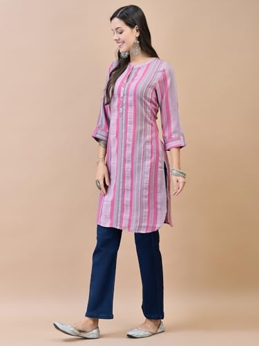 Image of Shree Women Liva (Rayon) White Floral Print Kurta
