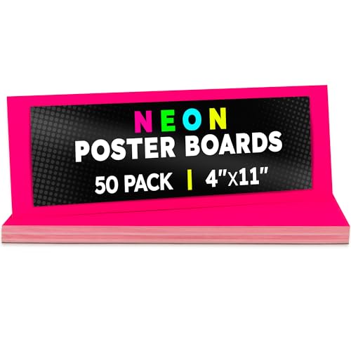 Image of Hygloss Medium Poster Board 4x11 - 50 Neon Pink Single Color Bulk Pack - 10 Pt. Thickness Colored Poster Board Paper for Projects, Signs, Displays - Posterboard Multipack 4 inch x 11 inch