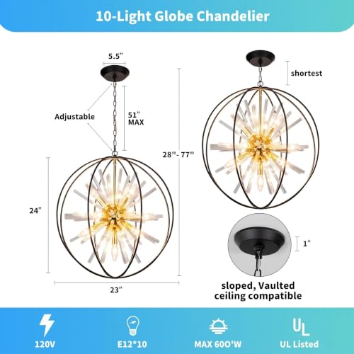 Image of Vezzio Modern Black and Gold Sputnik Chandelier for Dining Room