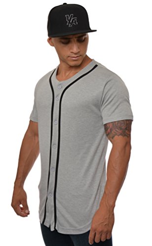 image for YoungLA Baseball Jersey Plain Shirts for Men Button Down Sports Tee Ma