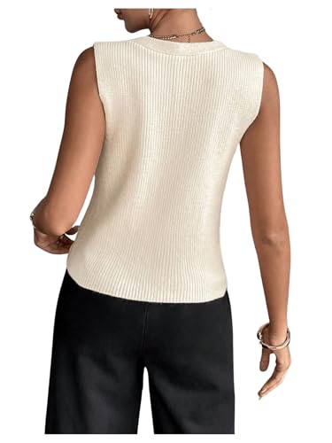 Image of SHENHE Women's Sleeveless V Neck Sweater Vest Button Up Casual Knitwear Outfits with Pockets Beige X-Small