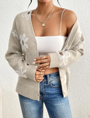 Image of IDEALSANXUN Womens Daisy Sweater Cardigan Fall Winter Button Down Flower Floral Sweaters