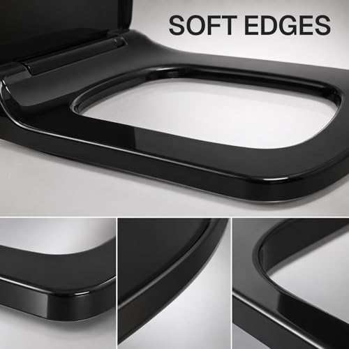 Image of KrissKross Black Toilet Seat Cover | Western EWC Commode | Soft Close Technology | Heavy-Duty PP | Adjustable Hinges | Easy Installation