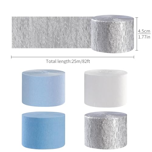 Image of Light-Dusty Blue White-Silver Party-Decorations Streamers - 8 Rolls Birthday Graduation 2026 Baby Bridal Shower Crepe Tissue Paper Streamer,Bachelorette Engagement Garland Decor Panduola
