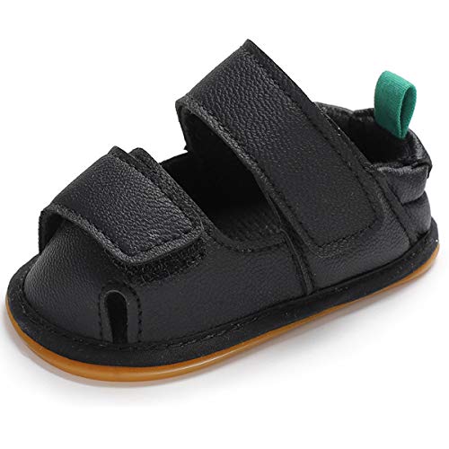 Baby Boys Girls Summer Sandals Closed-Toe Outdoor Soft Sole Anti-Slip Toddler First Walker Infant Newborn Crib Shoes (6-12 Months, Black)