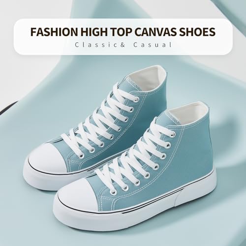 Image of hash bubbie High Top Sneakers for Women Classic High Tops Canvas Shoes Lace up Women's Fashion Sneaker(Turquoise,US6.5W /US4.5M)