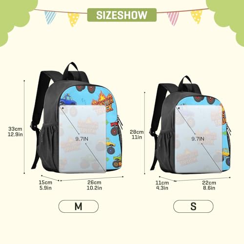 DOMIKING Monster Trucks Blue Kids Backpack for Boys Girls Elementary Kindergarten School Backpack for Kids Toddler School Bag Bookbag Age 3-62