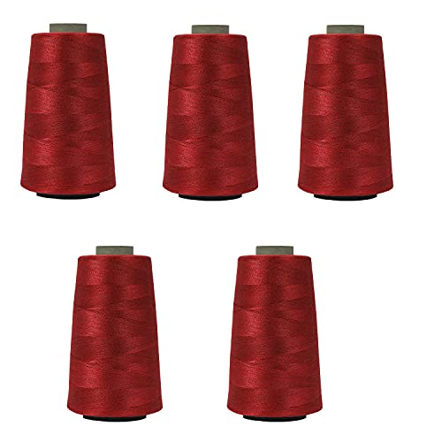 Image of Ace International Exports 3000M Overlock Polyester Yarn Spool Cone Sewing Thread Set Box (Maroon) -Pack of 5 Spools