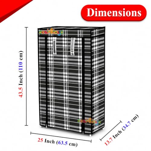 Image of Zest 4 Toyz 6 Shelf Shoe Rack for Home with Zip Door Cover & Side Pockets Shoe Stand Multipurpose Storage Rack for Footwear Toys Clothes with Dustproof Cover (Monochrome)