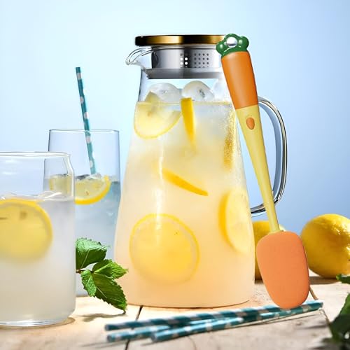 Image of Borosilicate Water Jug with Lid, Stainless Steel Air Tight Lid, Iced Tea Pitcher, Water Jug, Hot Cold Water, Milk and Juice Beverage Carafes - 1800ml Water Glass Jug (Glass Water Jar)
