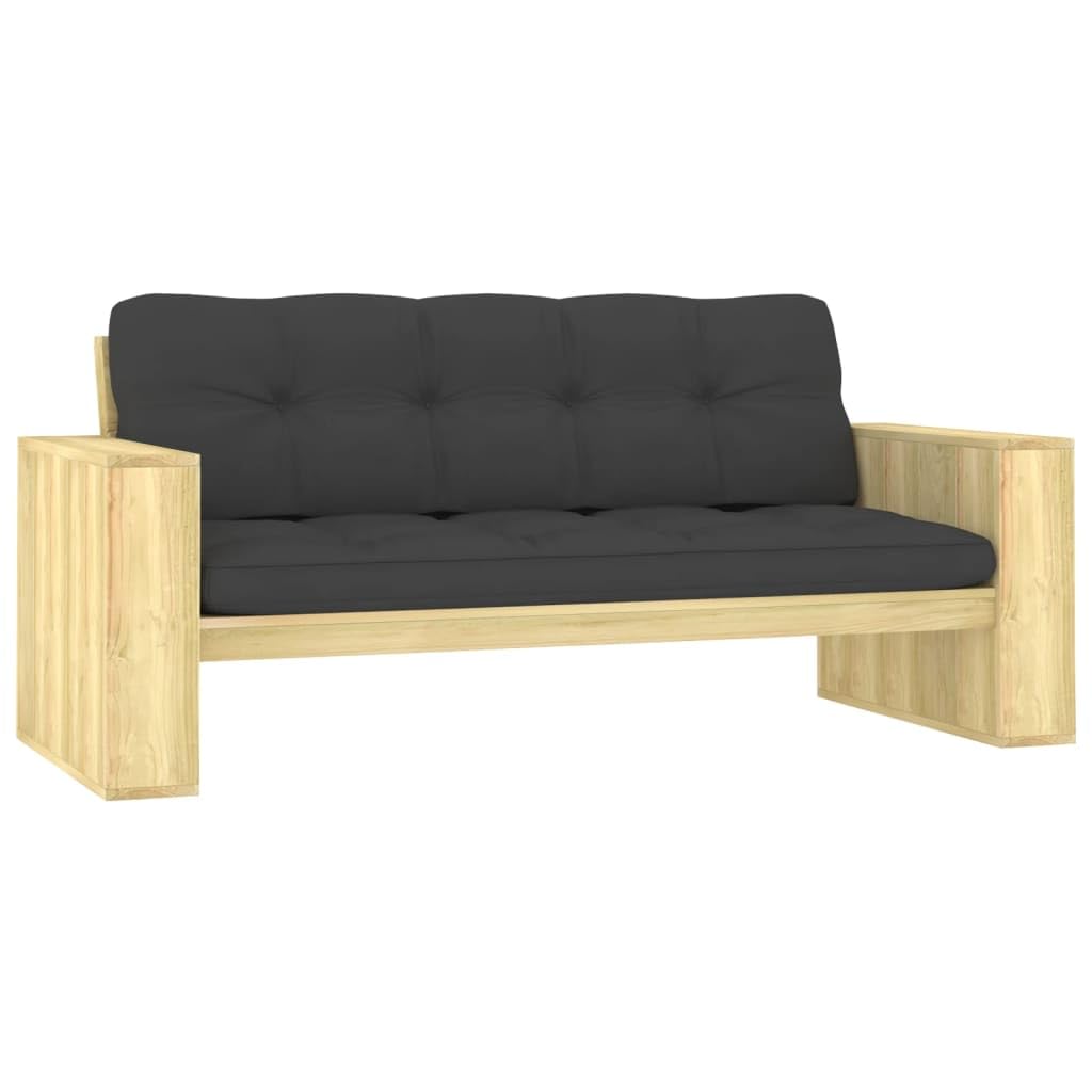 Banco de jardín con cojín, 179 x 76 cm, antracita, madera de pino impregnada, diseño vintage, duradero, para balcón, jardín, terraza