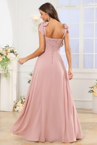 Chiffon Slit Bridesmaid Dresses Ruched Ruffle Square Neck Formal Dress with Pocket2