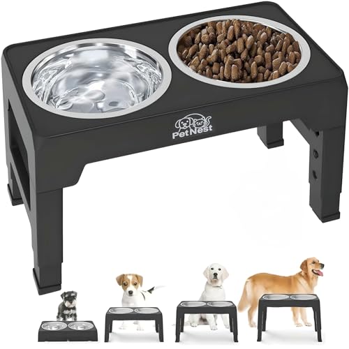 Adjustable Elevated Dog Bowls with Two Stainless SteelBowls | Food Bowl Stand for Small, Large Breed | Raised Food Feeder | Raised Pet Bowls | Dog Bowls Elevated Stand with 4 Adjustable Heights