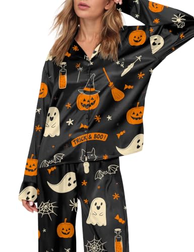 Image of SHESHOW Satin Pajamas for Women Set Long Sleeve Button Down Sleepwear 2 Piece Nightwear Women Pjs Sets Size XS-XXL
