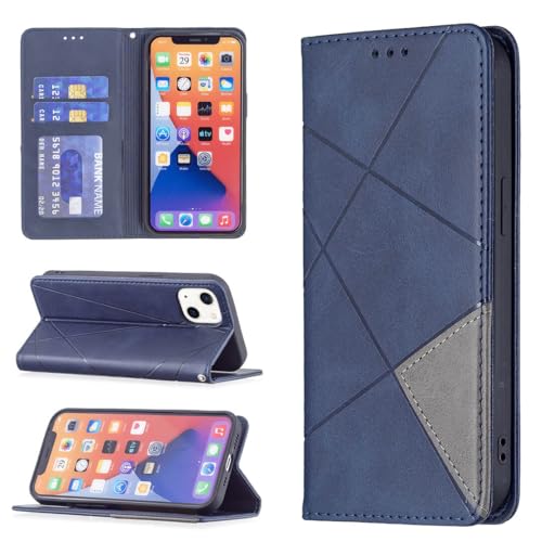 Housse en cuir bleu iPhone 14 Pro Max, étui portefeuille magnétique durable de qualité supérieure