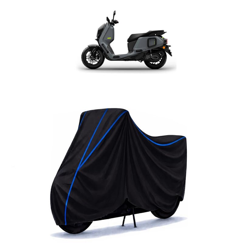 Image of Scooty Cover Water Resistant for River Indie Standard | Universal Scooter & Bike Cover | Heavy Duty UV Dust, Rain & Scratch Protection | Elastic Fit All Weather Indoor Outdoor | Black with Blue Piping