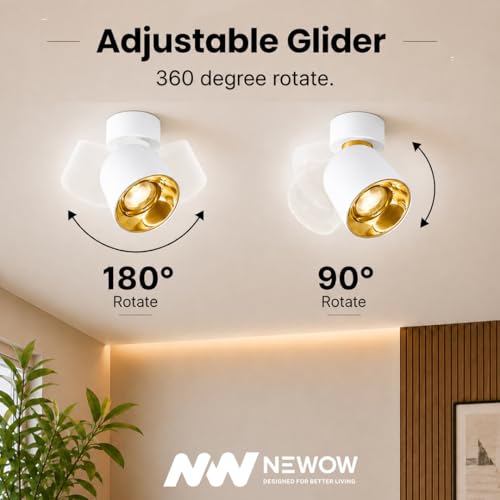 Image of NW 18W Glider SF Moveable White with Gold Aluminium 360 Degree Adjustable Cylindrical Shape LED Surface Light | COB Light | Wall Light | Spot Light | Light Color- Warm White (Pack of 4)