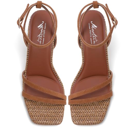 Image of Mostrin Womens Sandals Strappy Heels for Women Ankle Strap Lace Up Heels Square Open Toe Heels Tie Up Stiletto High Heeled Sandals for Prom, Party, Daily Wear