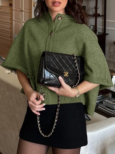Image of Saodimallsu Womens Cropped Cape Cardigan Button Up Crew Neck Jacket Shawl Fall Trendy Knit Sweater
