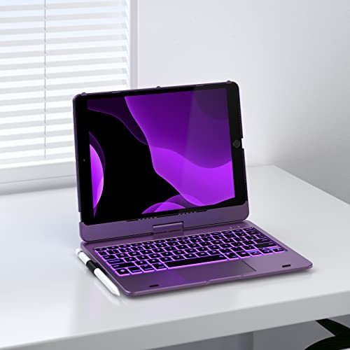 Typecase Touch Ipad 9Th Generation Case With Keyboard (10.2", 2021), Multi-Touch Trackpad, 10 Color Backlight, 360° Rotatable, Thin & Light For Ipad 8Th Gen, 7Th Gen, Air 3, Pro 10.5 (Violet) #TOP6