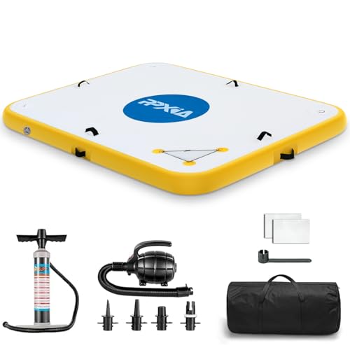 Floating Dock - 8ft × 5ft Inflatable Dock Floating Platform for Lakes 6 Inch Thick, Inflatable Island Water Floating Mats for Boating, River, Pool, Ocean - Inflatable Raft with Electric Air Pump