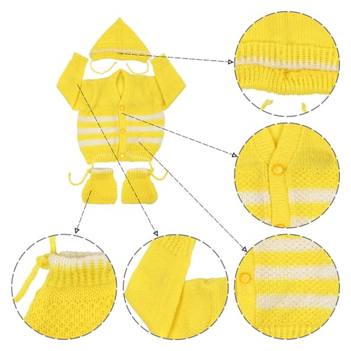 Image of Baby'S Infants Woollen V-Neck Set /Babies Woolen Sweater(Yellow, 3 To 6 Months) 3 Pcs Set