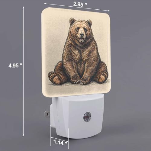Image of LED Night Light,Brown Bear Linear Sketch LED Night Light Plug into Wall with Dusk to Dawn Light Sensor White Energy Efficient Nightlight for Bedroom Bathroom Hallway Living Room Kitchen