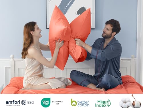 Pillow Cases, King Size Cotton Percale Weave Pillowcases, Pre-Shrunk Breathable and Hypoallergenic Pillowcases, Set of 2 (2 Piece King 20 Inch x 40 Inch, Coral)