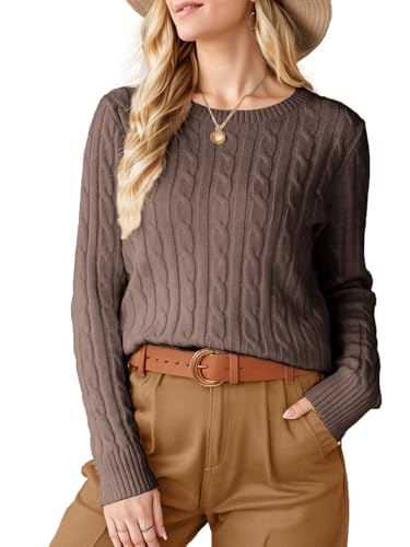 Womens Fall Sweaters 2025 Trendy Cable Knit Long Sleeve Crewneck Business Tops Casual Outfit Lightweight Sweater for Women
