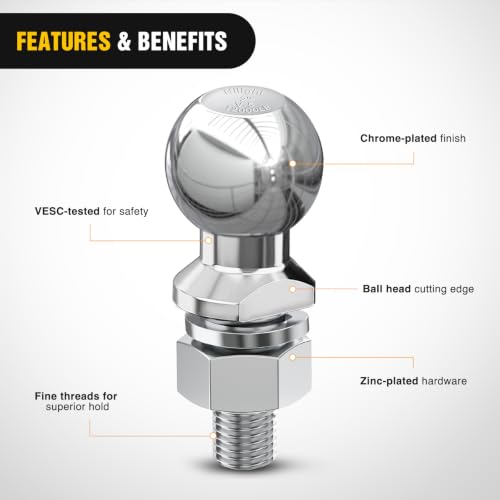 Image of Nilight 2-5 /16 inch Chrome Trailer Hitch Ball | 12000 lbs, 1 inch x 2-1 /4 inch Shank Universal fit Trailer Hitch Ball Custom Engineered for Heavy Duty Towing