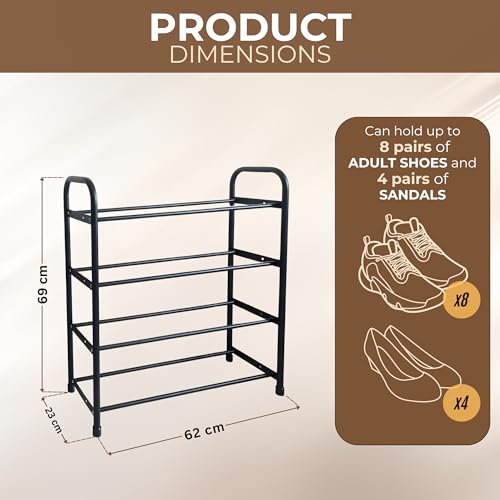 Image of Abja Novelties Shoe Rack, Shoe Shelf Storage Organizer Heavy Duty Metal Free Standing Shoe Rack (Black, 4 Tier - Fixed Size)