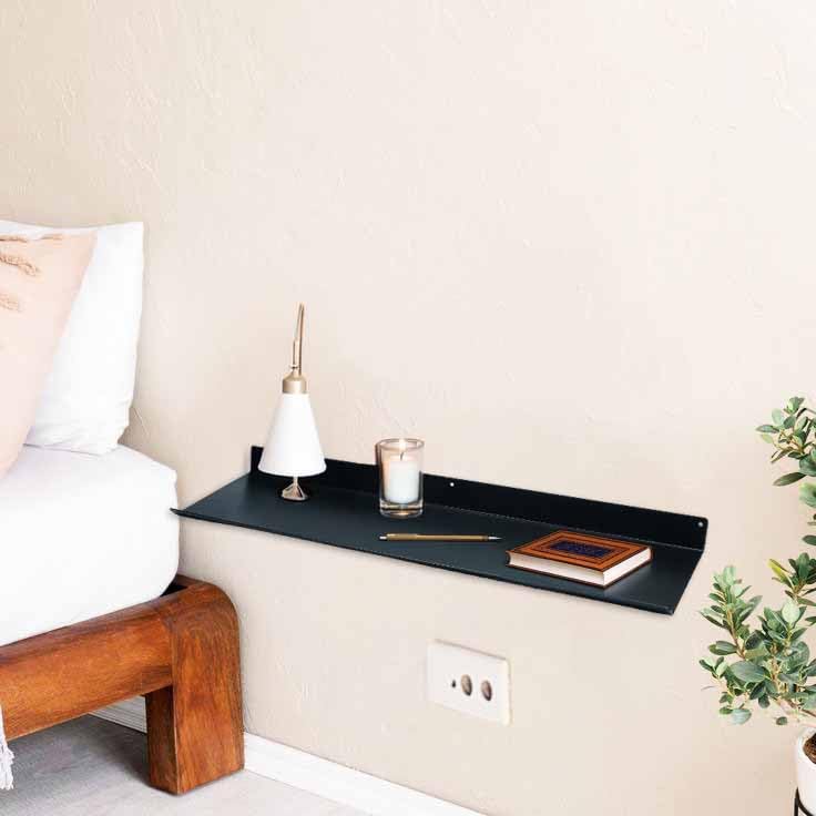 Image of Spillbox Metal Floating Shelf | Wall Mounted Shelf | Invisible Mounting|Decorative|Living Room|Kitchen Organizer|Stand|Holder for Wi-fi Camera Multipurpose Shelf (Black, Large)