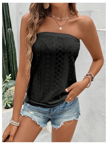 SOLY HUX Women's Strapless Bandeau Tank Top Casual Summer Sleeveless Eyelet Tube Tops3