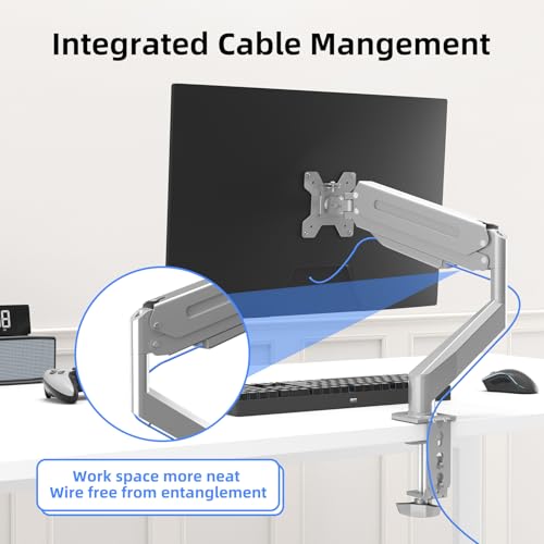 Image of Suptek Single Monitor Mount Adjustable Gas Spring Monitor Arm Desk Mount Stand Fits 17 20 22 23 24 26 27 32 33 inch Monitors,Holds up to 22 lbs,Silver(MD18S)