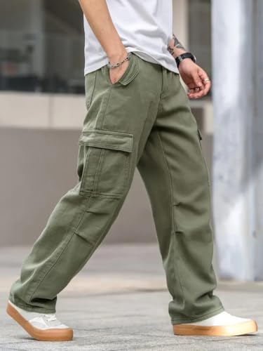 Image of Q - RIOUS Cotton Casual Cargo Pants for Men - Multi-Pocket Style