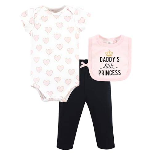 Image of Hudson Baby Unisex Baby Cotton Bodysuit, Pant and Bib Set, Daddys Little Princess, Newborn