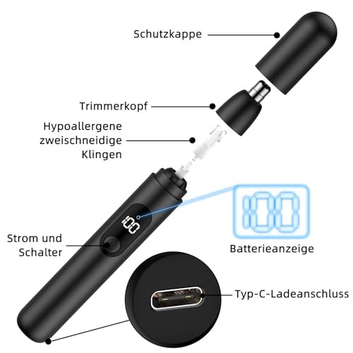 Nasenhaartrimmer, wiederaufladbare kabellose Ohr Augenbrauen Trimmen Werkzeug Dual-Edge-Klingen Rasierapparat einfache Reinigung mit… – Ansicht 5