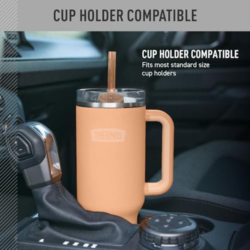 Image of THERMOS Stainless Steel Cup Holder Mug - 40 Ounce, Melon - Insulated Tumbler with Lid and Straw, Plus Leak-Resistant Slide Lock