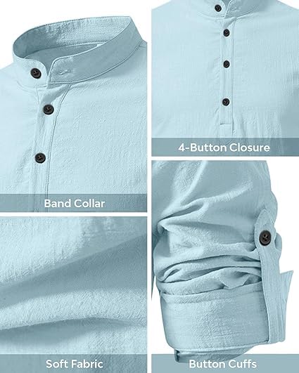 Image of Bellstone Men's Cotton Blend Solid Regular Fit Full Sleeve Short Kurtas | Men's Trendy Short Kurta | Ethnic Stylish Casual Lightweight Summer Kurta for Daily and Occasion Use