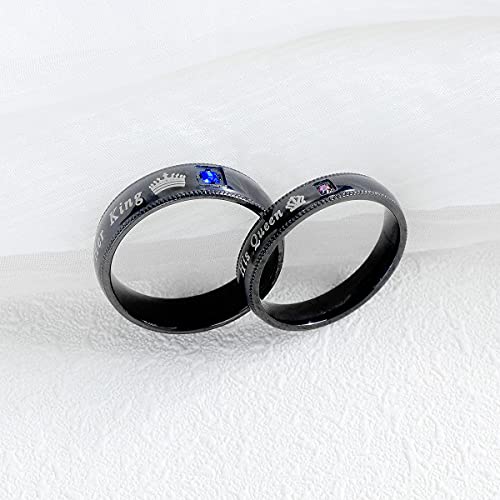Set of 2 His Queen Her King Rings Stainless Steel Wedding Engagement Band Matching Promise Rings For Couple Anniversary Jewelry3