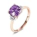 ANAZOZ Echtschmuck Ehering 18 Karat Rotgold Trauring Damen Rechteck 1.55ct Amethyst Diamant Kissen Cut Au 750 Gr. 47 (15.0)