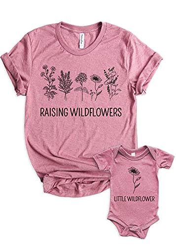 Image of Teeny Fox Raising Wildflowers Little Sunflower Mother Daughter Matching Outfits Mom and Me Cute Family Shirts