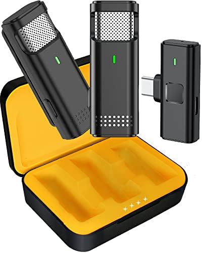 EZColoris 2 Pack Wireless Lavalier Microphones for Android - USB C Microphone Wireless for Phones Laptop Tablet Mini Mics for Interview Video Recording