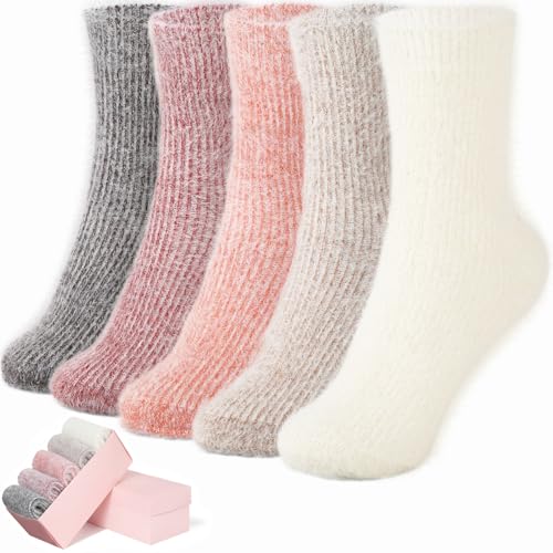 Image of SISOSOCK 5 Pairs Fuzzy Soft Cozy Comfortable Socks for Women, Casual Sleep Comfy Socks, Perfect Warm Winter Gifts for Women